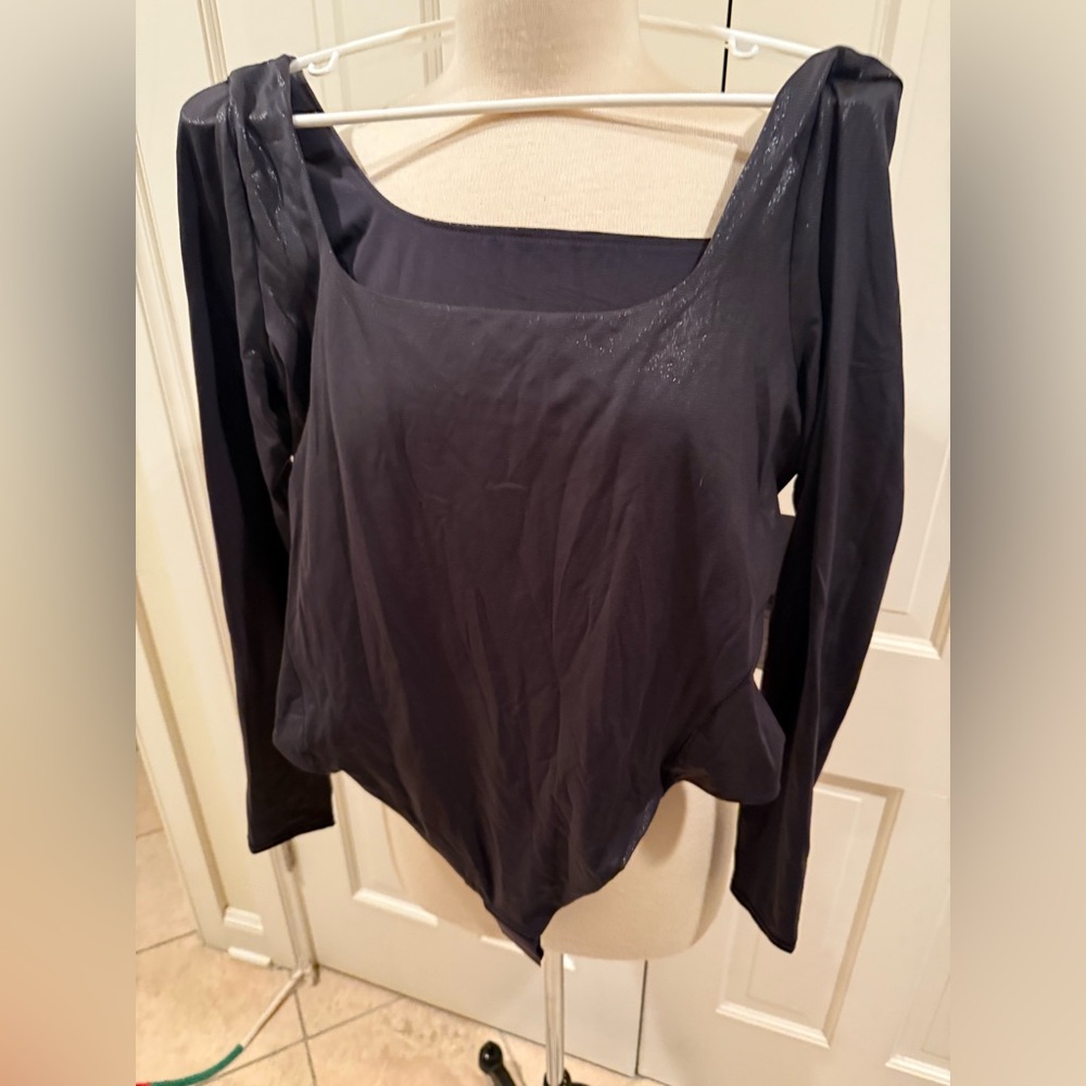 Lululemon Wundermost Nulu Square Neck Bodysuit Luxe Shiny Black XL NWT